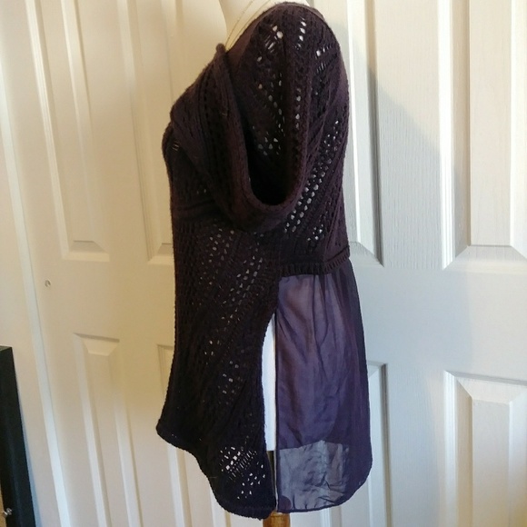 Anthropologie boho purple knit sheer back sweater - Picture 3 of 8